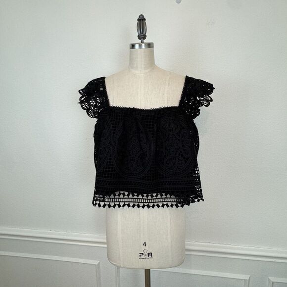 Endless Rose Black Flounce Lace Eyelet Top Size M dark Romantic Whimsy Fairy - Picture 3 of 8